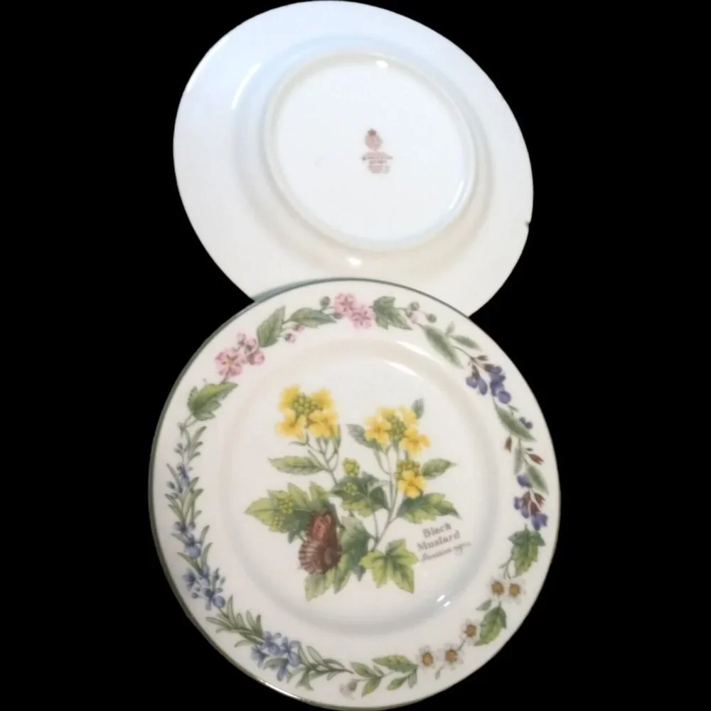 Royal Worcester Herbs Bread and Butter Plates Black Mustard Set Of Two 6.75